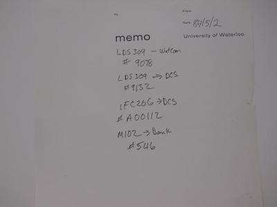 Photocopy of Memo of numbers for Gandalf connection