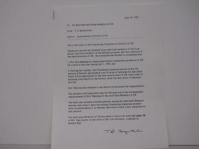 Memo: "Appointment of Director of ICR"