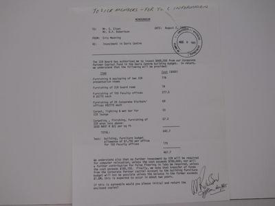 Memo: "Investment in Davis Centre"