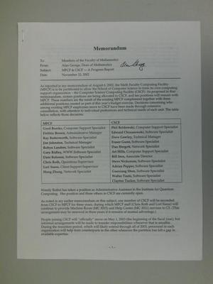 Memorandum - "MFCF &amp; CSCF -- A Progress Report"