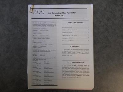 Arts Computing Office Newsletter Winter 1992