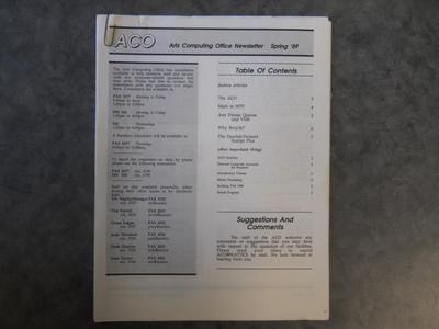 Arts Computing Office Newsletter Spring '89