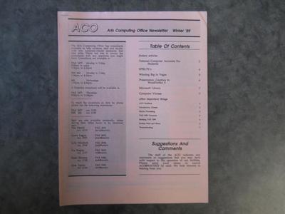 Arts Computing Office Newsletter Winter '89