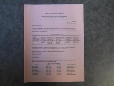 Arts Computing Office Summer 1986 Newsletter