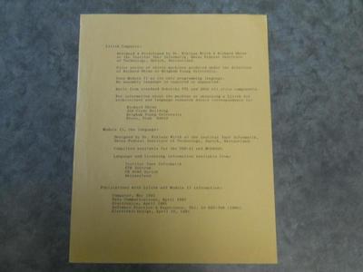 Lilith Computer and Modula II Language Newsletter