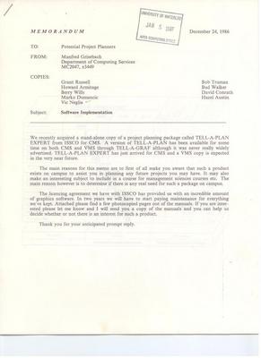 TELL-A-PLAN Memorandum with Attached Manual