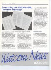 WATCOM News Spring 1985 with WATCOM Software Catalogue and WATCOM Software Description