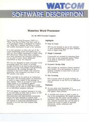 WATCOM Software Description of Waterloo Word Processor